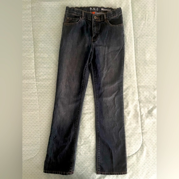 EUC Children’s Place Boys Size 12 Bootcut Jean Dark Denim Stretchy Waist - Picture 1 of 5